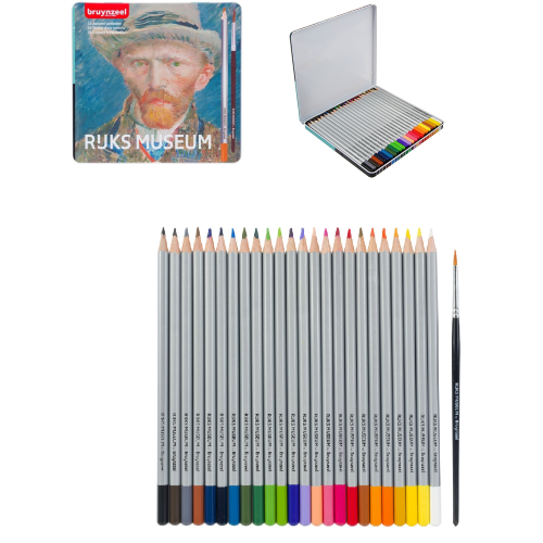 Set di 24 matite colorate acquerellate - Scatola di metallo - Marino